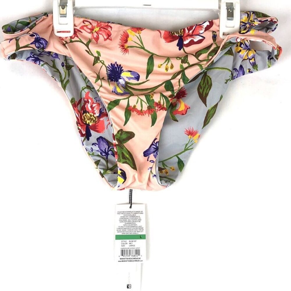 The Bikini Lab Women’s Cut Out High Waist Bikini Bottom, Size Large, Floral/Pink